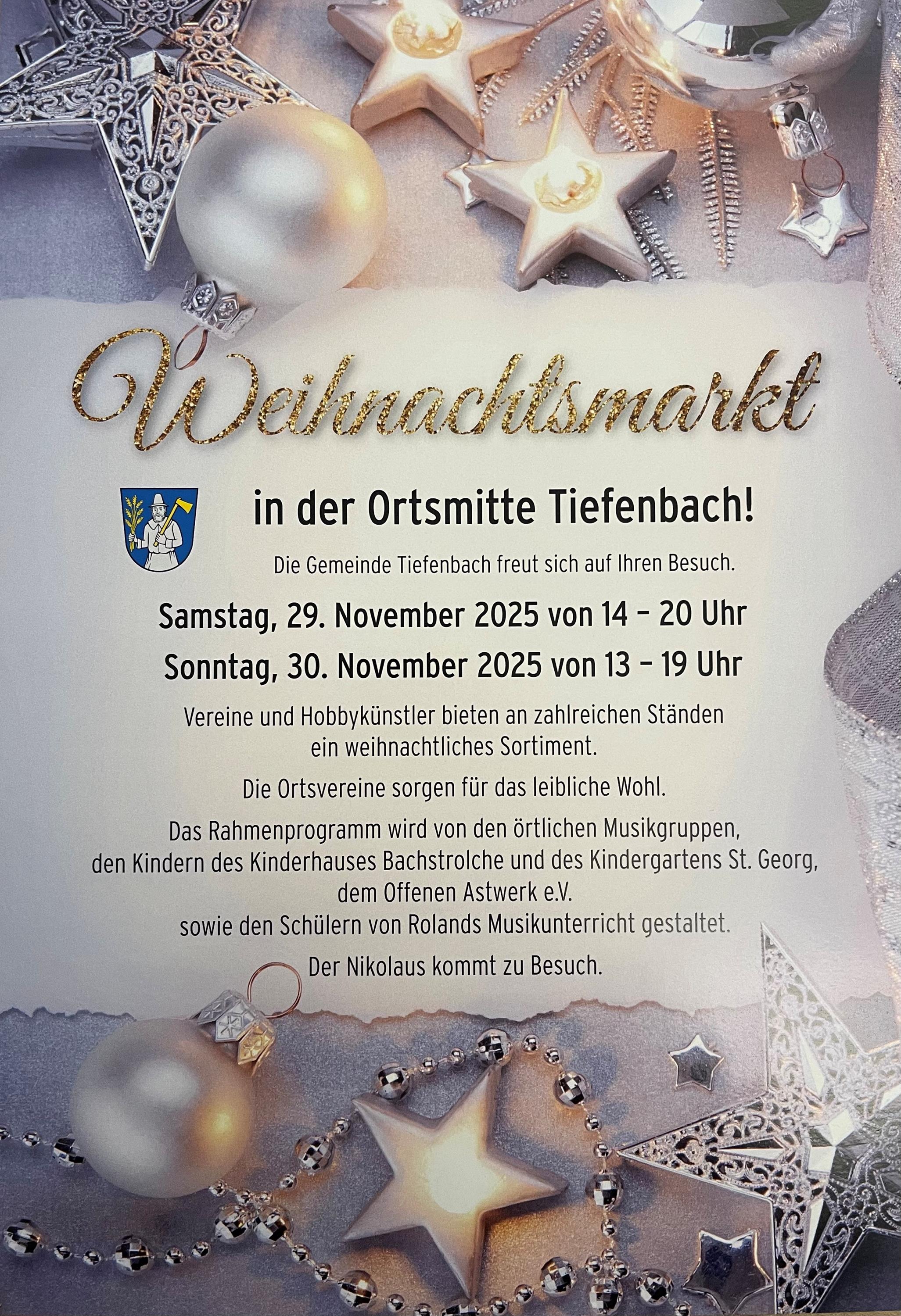 Weihnachtsmarkt in der Ortsmitte Tiefenbach 